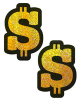 PASTEASE Gold Glitter Dollar Sign Nipple Pasties